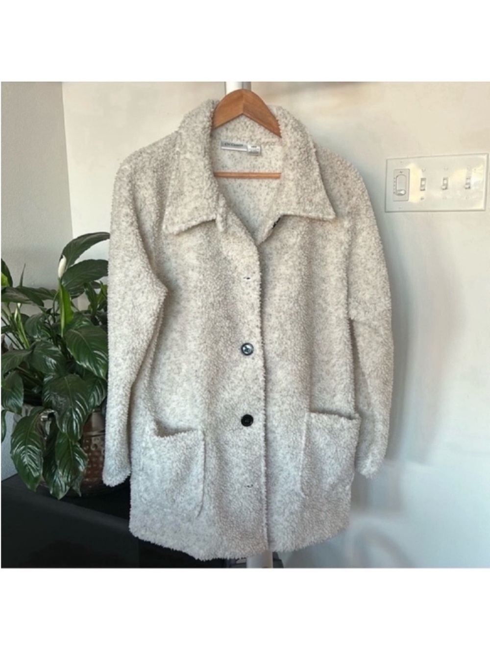 Women’s Oversized Sherpa Teddy jacket/shaket/Coat Size M Gray ivory Button up